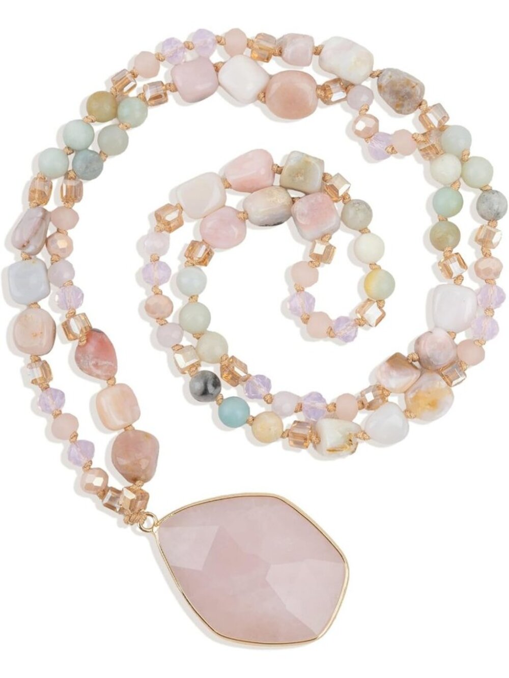Colorful Boho Long Necklace for Women, 31.5" Handmade Natural Stone Beads